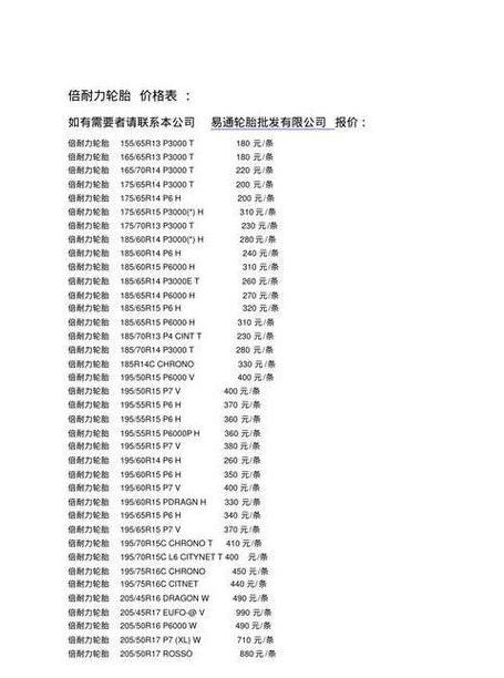 回收二手轮胎价格表