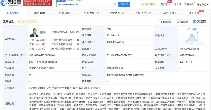 小米汽车有限公司天眼查