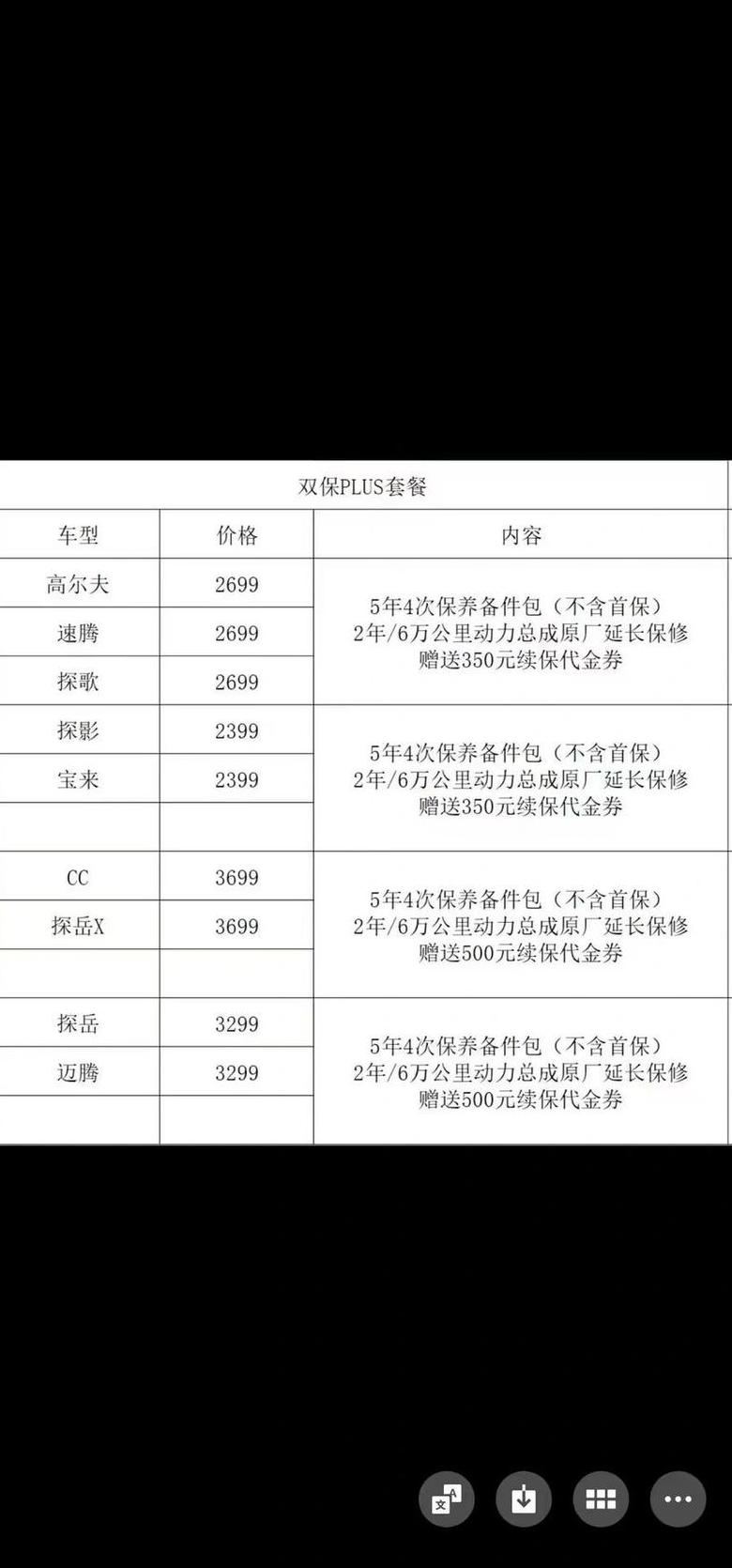 大众双保套餐包含什么项目